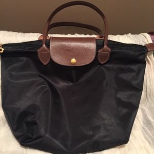 Black Waterproof Nylon & Tan Leather "folding" bag